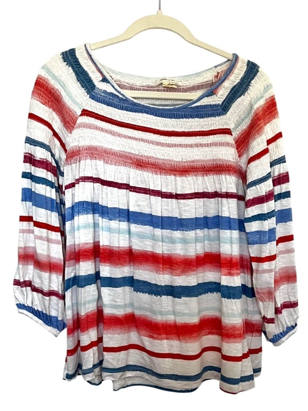 Anthropologie Meadow Rue Striped Smocked Boho Pheasant Top Flowy
